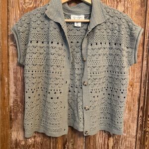 Jessica Simpson Gray Button Down Crochet Top
